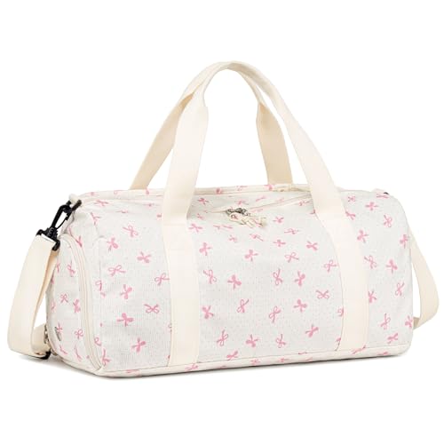 Bolsa de ginástica esportiva com bolso molhado, bolsa de fim de semana, bolsa para sapatos à prova d'água e orifício de ar para meninas, crianças, mulheres, bolsas de viagem dobráveis, Laço rosa