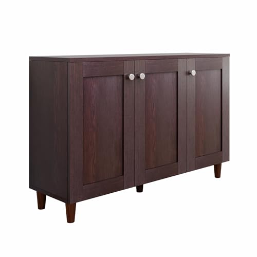 Image of VIKI Shoe Rack with 3 Square Inset Doors, Shoe Storage Cabinet for Hallway, Organizer Unit for Entryway, Width 109.3cms, Dark Wenge Colour, 1 Year Warranty