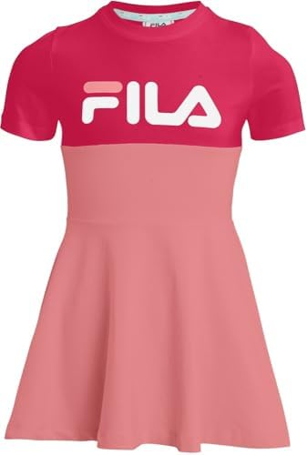 FILA Girls' Liddes Blocked Tee Casual Dress, Peach Blossom-Azalea, 98/104 cm