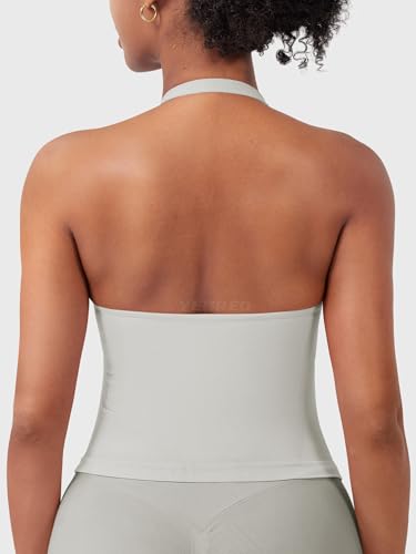 Image of YEOREO SoftHue Women's Impact Halter Tank Top Longline Backless Scoop Neck Built-in Bra Sports Workout Gym Crop Top