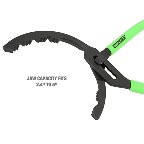 Oemtools 25324 14” Oil Filter Wrench Pliers, 2 2/5" To 5" Adjustable Oil Filter Pliers, Heavy Duty Steel Oil Filter Gripper, 20 Degree Jaws, Green And Black #TOP2