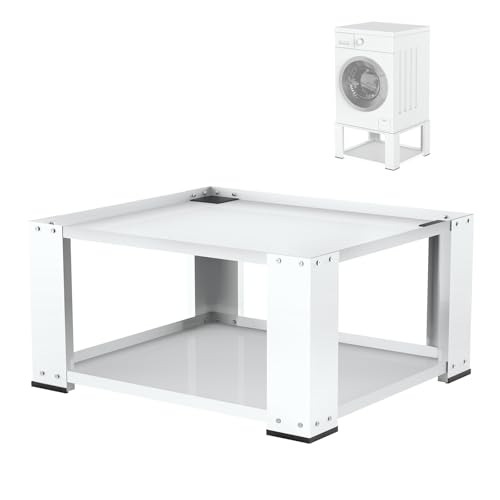 SKM Laundry Pedestal for Washer and Dryer 18\" Height - Fit 27 and 28 Inch Washer and Dryer Stand Riser Heavy Duty Steel 700lbs Capacity Universal Washing Machine Pedestals White