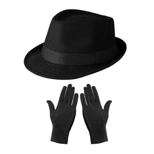 EHDWXVZM Sombrero de Hombre, Protectores de Dedos, Bombín de Jazz, Fieltro, Ala Corta