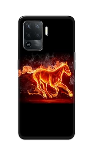 Image of PRINTFIDAA Printed Hard Back Cover Case for Oppo F19 Pro | Oppo A94 | Oppo Reno5 F | Reno 5 F Back Cover (Fiery Horse) -112
