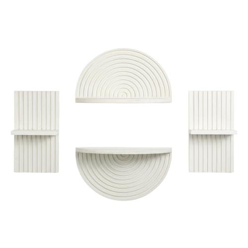 Image of American Art Decor White Boho Arched Lunar Ledges Wall Shelf Set, 4 Piece Modular Wood Floating Display Shelves, Arch Bookshelf for Bedroom, Bathroom, Kitchen & Living Room Decor