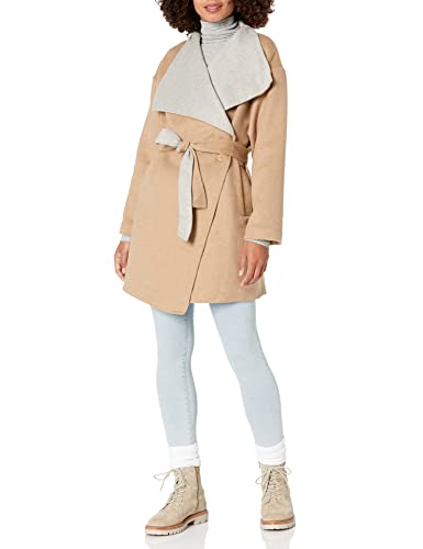 Daily Ritual Women's Double-Face Wool Short Coat, Camel/Grey, Small