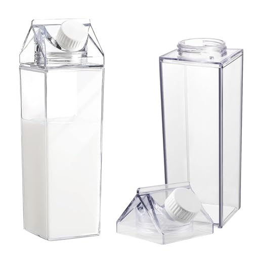 2 Piezas Botella de Agua Transparente, 500 ml de Cartón de Leche Transparente, Botella Contenedor de Zumo, Reutilizable, para Almacenar Bebidas, Zumo de Naranja, Cerveza en la Nevera