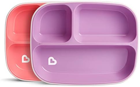Munchkin Splash 4 Piece Toddler Divided Plate and Bowl Dining Set, Pink/Purple