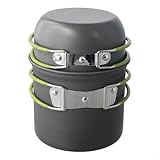 Juego de utensilios de cocina de camping con mango plegable con diseño de ahorro de espacio, antiadherente y construcción ligera de aluminio anodizado duro (mango verde)