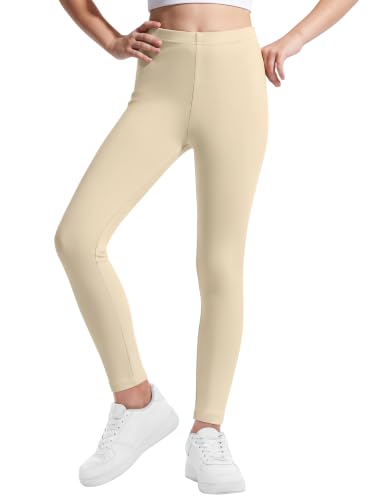 Poroka Girls Leggings Kids Footless Tights Pants Beige