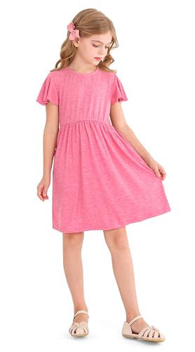 Girl's Summer Ruffle Short Sleeve Dresses Crew Neck Casual Sundresses with Pocket for Kid 6-14 Years3