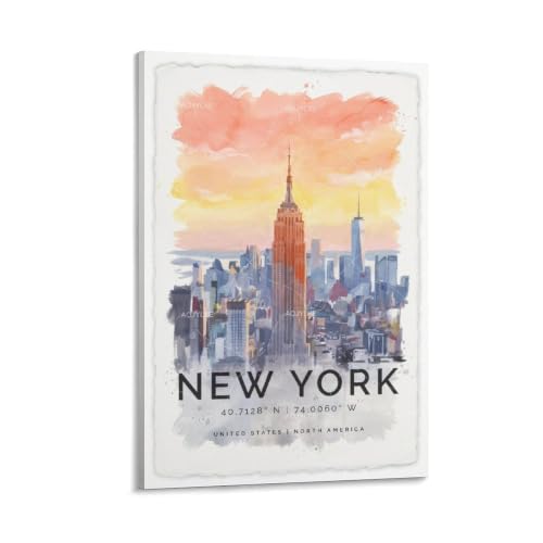 Impression peinture paysage urbain New York vintage 40x60cm