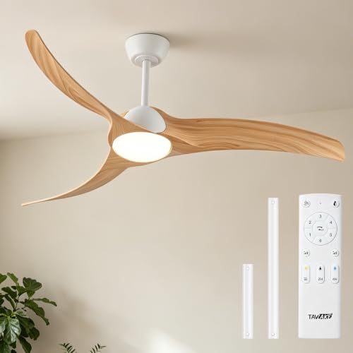 TAVZAKE 52 inch Ceiling Fan with Light, White/Wood Reversible Blades