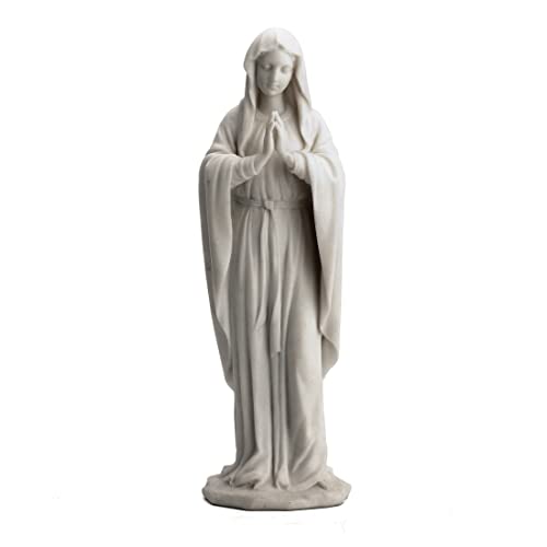 Estatua Virgen María Resina Blanco Mármol 11.75 in