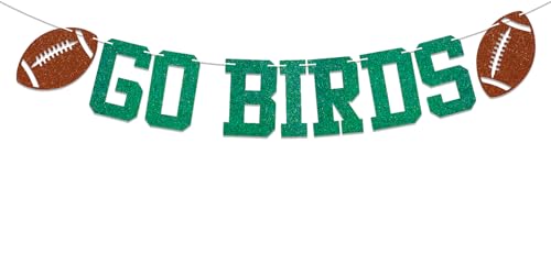 Go Birds Banner - Fly Eagles Fly Banner, Eagles Football Game Day Decor, Fly Eagles Fly Party Decorations Green Glitter