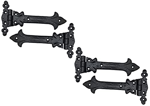 Image of Adonai Hardware Adonijah Antique Cast Iron Strap T Hinge (6 inch X 4 Pack, Matte Black) for Barn Doors, Gates, Kitchen Cabinets, Sheds, Wooden Box, Furniture, Cedar Chest and Trunks