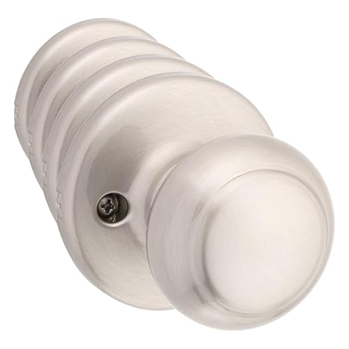 Image of Kwikset Cove Dummy Door Knob, Single Sided Handle for Closets, French Double Doors, and Pantry, Satin Nickel Non-Turning Interior Push /Pull Door Knob, with Microban Protection (Pack of 4)