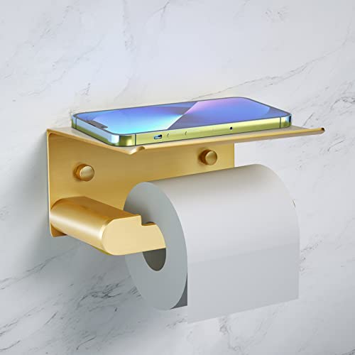 MKCYHE Toilet Paper Holder, Bathroom Hardware Tissue Roll Holder with Phone Shelf,Stainless Steel Modern Bathroom Accessories