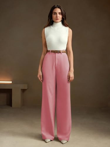 Image of KERI PERRY Trousers for Woman Pants Women's Formal Office Korean | Black Beige Track Pant | Straight | Cotton Spandex Stretchable Trouser | High-Waisted Bottom Wear