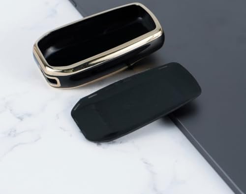 Image of TPU Car Key Cover Black & Golden Compatible for Toyota Fortuner, Legender, Innova Crysta, HyCross, Land Cruiser, Hilux (Toyota, 3 Button Push Smart Key)