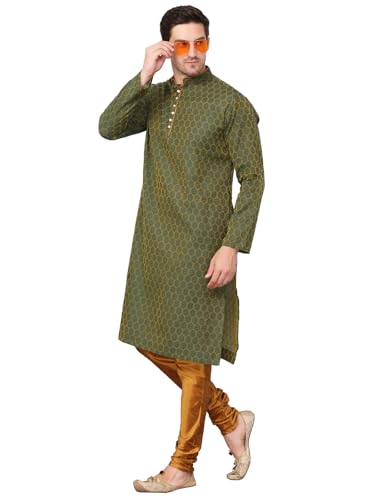 Image of Men's Cotton Jacquard Kurta and Churidar Set