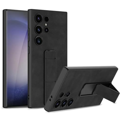 Image of TechTrendz Luxyry Slim Frosted Leather Folding Bracket Kickstand Case Compatible with Samsung Galaxy S25 Ultra, Skin-Feel Camera Protective Cover for Samsung Galaxy S25 Ultra 5G (Black)
