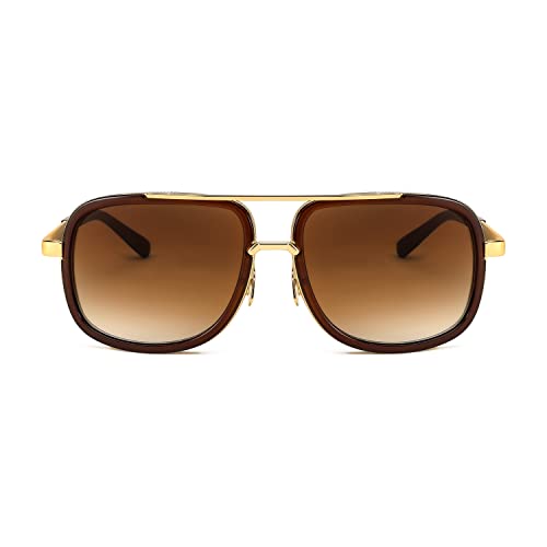 FEISEDY Retro Trendy Aviator Sunglasses Women Men Classic Vintage Square Sunglasses 70s Large Metal Shades B23213