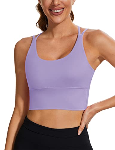 Loovoo Sports Bra For Women, Criss-Cross Back Strap Tank Tops Crop Yoga Bra With Built In Bras Light Purple M #TOP1