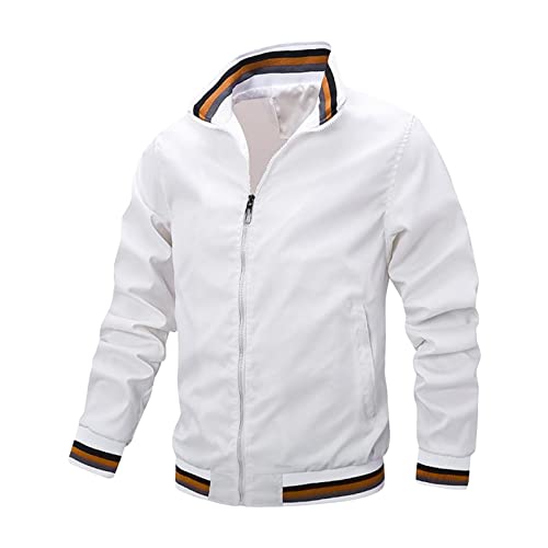 Maiyifu-GJ Men Lightweight Windproof Bomber Jacket Slim Casual Full Zip Softshell Coat Outdoor Spring Breathable Windbreaker (White,Large)