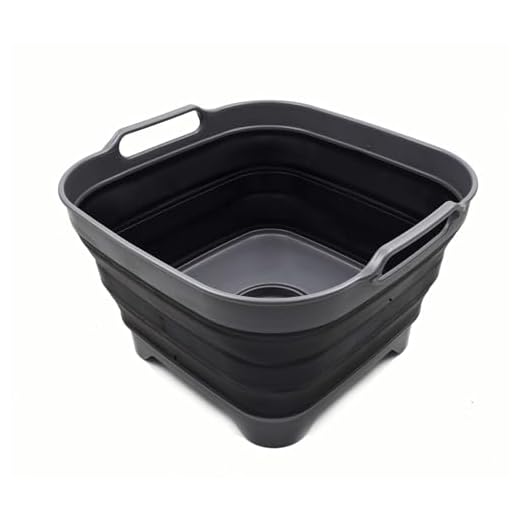 SAMMART 10L (2.64 gallon) Collapsible Dishpan with Draining Plug - Foldable Washing Basin - Portable Dish Washing Tub - Space Saving Kitchen Storage Tray (1, Grey/Black)