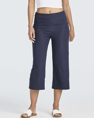 Real Essentials 3 Pack: Women's Ribbed Foldover Wide Leg Loose Capri Open Bottom Yoga Lounge Pants (Available in Plus)2