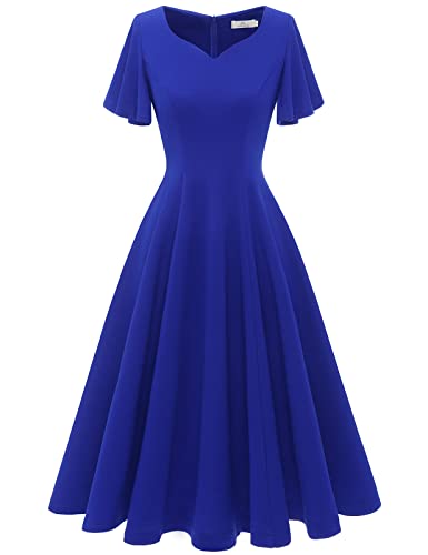 Image of HomRain Wedding Guest Dresses for Women Vintage Short Sleeves Casual Fit and Flare Cocktail Formal Dress for Tea Party