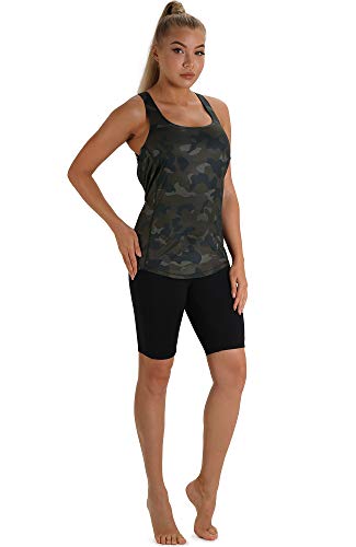 Icyzone Yoga Tops Workouts Clothes Activewear Built In Bra Tank Tops For Women (Army Camo, M) #TOP1