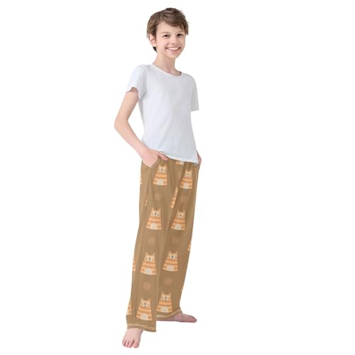 Boys' Pants Cute Brown Stripes Cats Long Bottoms Jogger Pants Elastic Waist Trousers with Pockets S-XL4