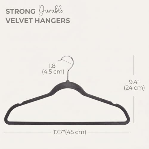 Image of Ginoya brothers Velvet Hangers,Non Slip Notched with Rose Gold Hook Coat /Suit Hangers,Space Saving 360 Degree Swivel Hook Clothes Hangers Wardrobe Hanger. (Grey, 50)