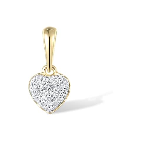 Santuzza 10K Yellow Solid Gold Heart Shape Pendant Genuine Diamond Simple Love Heart Dainty Pendants without Chain for Women Cover