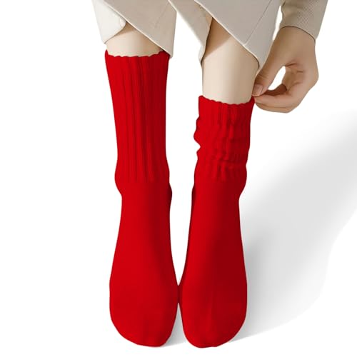 Image of COUVER Womens Scrunched Slouch Socks Soft Cotton Breathable Retro Crew or Knee High, Multiple Colors
