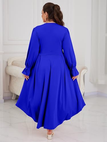 Image of Baczoe Plus Size Long Sleeve Church Dress for Curvy Women | Maxi Length, Elegant Formal Style, Flowy A-Line Shape, Two Side Pockets