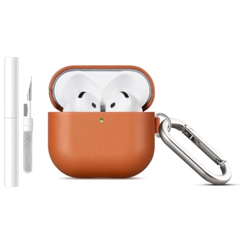 LOPIE Handmade Designed for AirPods 4 Leather Case and AirPods 4 with Active Noise Cancellation Leather Case (2024) Top Grain Leather Case, Protective Hard Cover with Keychain & Cleaner Kit - Brown Cover