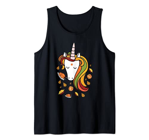 Unicorno Giorno del Ringraziamento Carino Zucca Torta Turchia Autunno Canotta