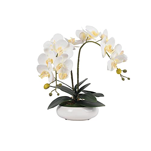 CRBUDY Bonsái Artificial de 14,96 Pulgadas, arreglo de orquídeas Blancas, orquídeas de Seda en jarrón para Centro de Mesa, decoración del hogar, Oficina, Boda, Planta Artificial