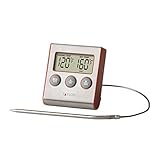 Taylor Instant Read Wired Probe Digital Meat Food Grill BBQ Cooking Kitchen Thermometer with Timer Alarm, Red