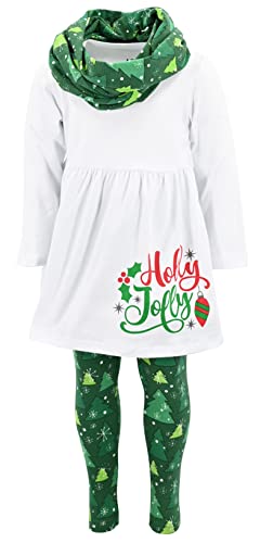 Image of Unique Baby Girls Kids Toddler 3pc Outfit Set Long Sleeve Lightweight Tunic Top Leggings and Scarf