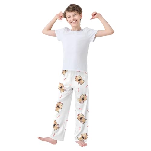 Cute Puppy Boys Pants Boys Athletic Pants Long Pant for Boy with Pockets Wide-Leg Size 6-14Y3