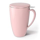 Sweese 201.108 Porcelain Tea Mug with Infuser and Lid, 15 OZ, Pink