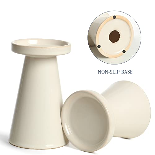Ceramic Pillar Candle Holders Set Of 2 - Home Coffee Table Decor Decorations Centerpiece For Dining, Living Room, Gifts For Wedding (Beige White) #TOP2