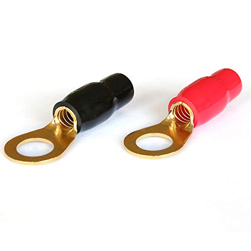 Airic 8 Gauge Ring Terminal 5/16 Inch Gold Plated Crimp Ring Terminals With Soft Boots Gold Wire Connectors Kit 8-Pack #TOP5