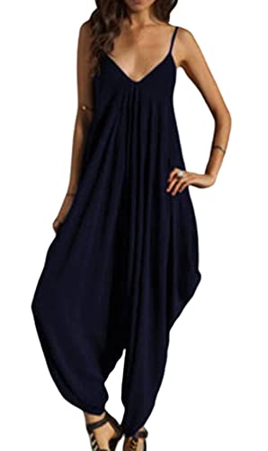 Smile Fish Damen Strappy Baggy Harem Jumpsuit Knöchellanger, ärmelloser Spielanzug mit Beinen(Navy blau,M) Cover