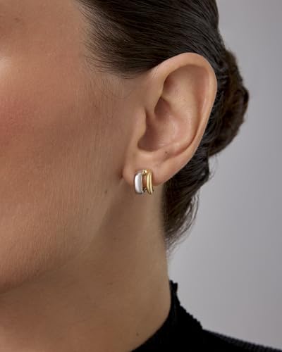 PAVOI 14K Gold Plated and Rhodium Plated Two Tone Multihoop Double Hoop Geometric Earrings for Women | Mixed Metals Huggie Multi Earring Statement Pair2