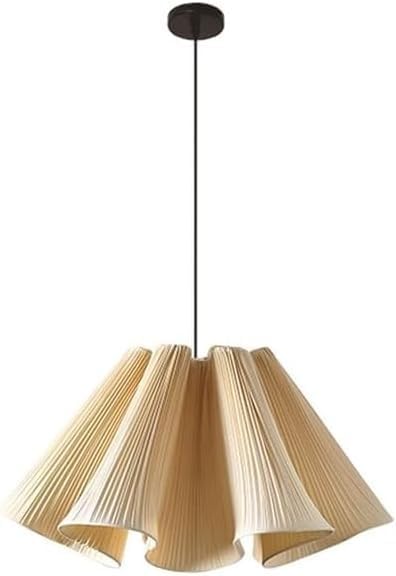 Medieval Hanging Lamp White Striped Pleated Skirt Shaped, E26 3-Color Dimming Linen LED Pendant Light, Adjustable Lighting Fixtures, for Dining Room, Living Room, Study, Tea Room(50CM)